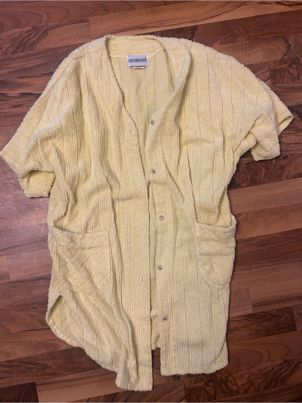 Vintage crowntuft vintage butter yellow chenille Terry Cloth robe s beach 80s